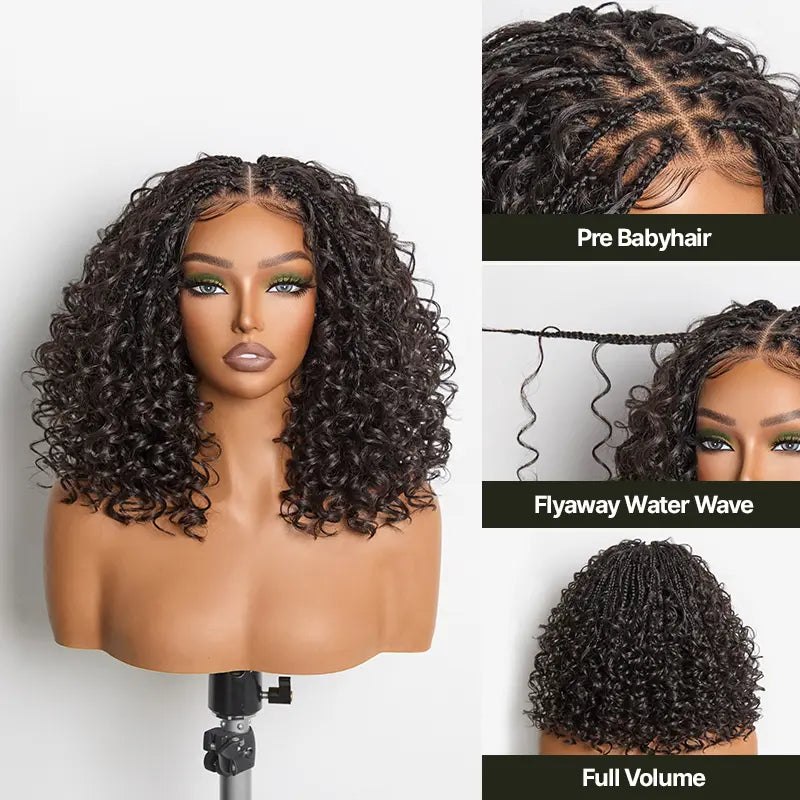 13x6 HD Lace Wig Glueless Wear & Go 12” Boho Braids Water Wave Pre-Cut Lace Wig – Premium Fiber, Beginner Friendly