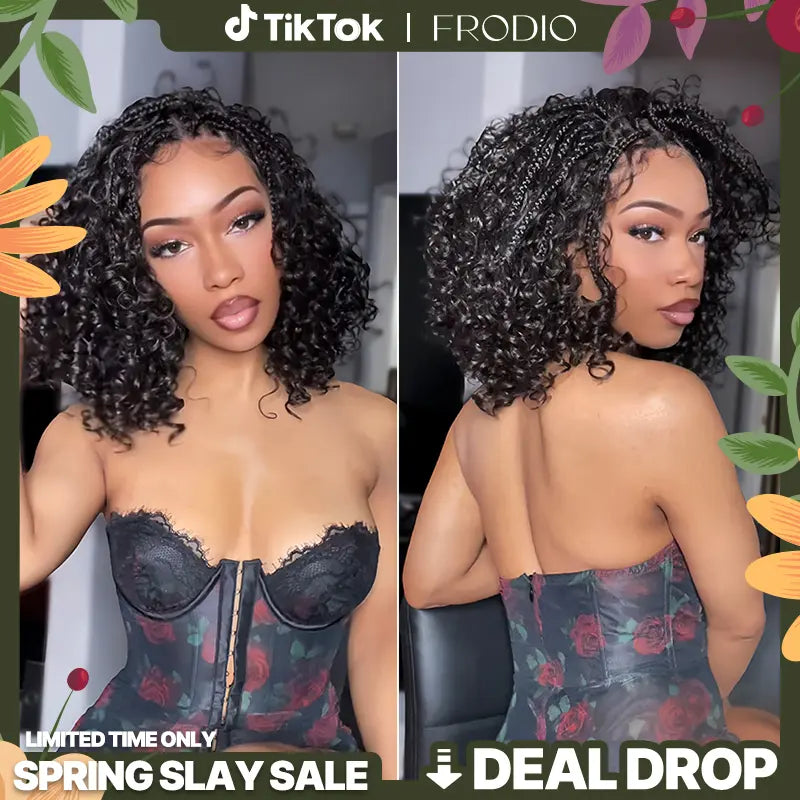 13x6 HD Lace Wig Glueless Wear & Go 12” Boho Braids Water Wave Pre-Cut Lace Wig – Premium Fiber, Beginner Friendly