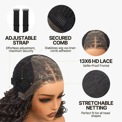 13x6 HD Lace Wig Glueless Wear & Go 12” Boho Braids Water Wave Pre-Cut Lace Wig – Premium Fiber, Beginner Friendly