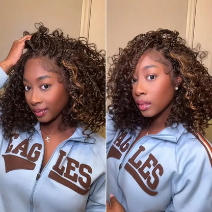 13x6 HD Lace Wig Glueless Wear & Go 12” Boho Braids Water Wave Pre-Cut Lace Wig – Premium Fiber, Beginner Friendly