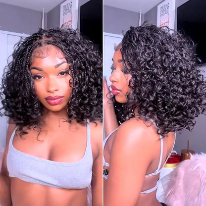 13x6 HD Lace Wig Glueless Wear & Go 12” Boho Braids Water Wave Pre-Cut Lace Wig – Premium Fiber, Beginner Friendly