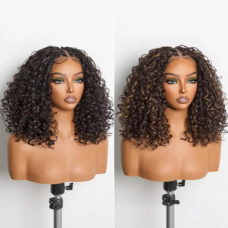 13x6 HD Lace Wig Glueless Wear & Go 12” Boho Braids Water Wave Pre-Cut Lace Wig – Premium Fiber, Beginner Friendly