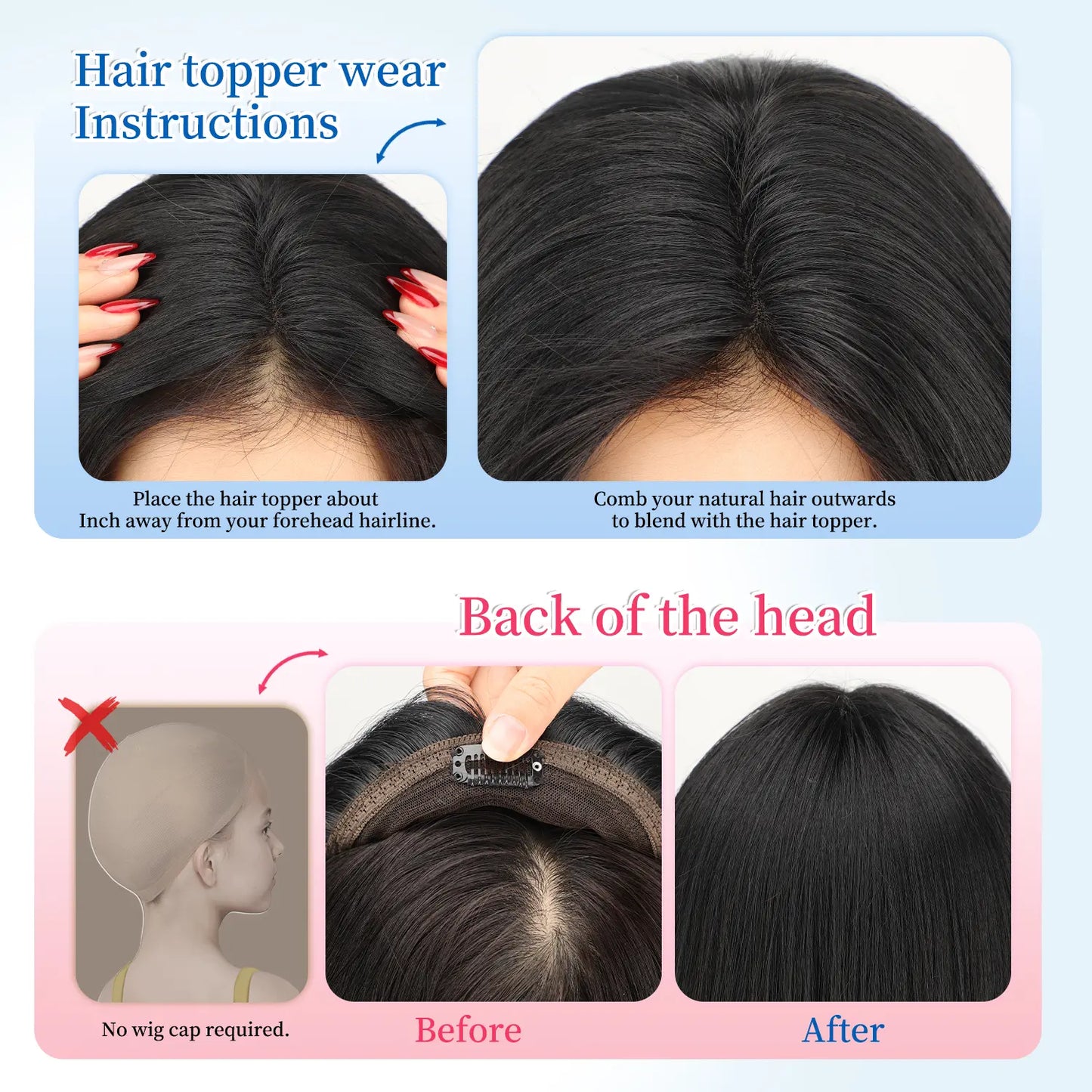 "Human Hair Topper — Lightweight Layered"