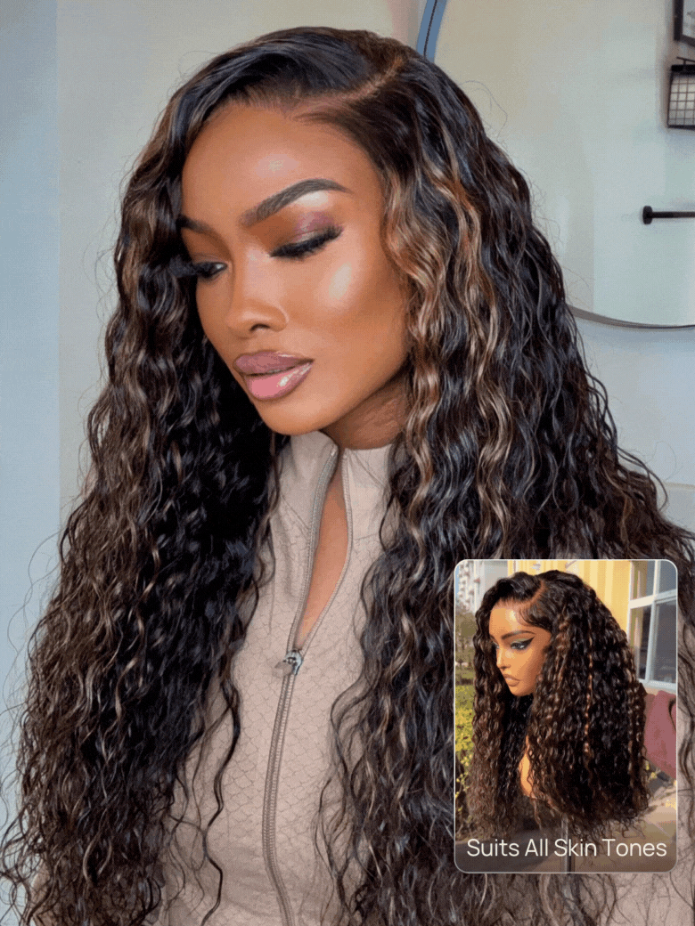 Glueless Black Mixed Brown Brazilian Curly Wig