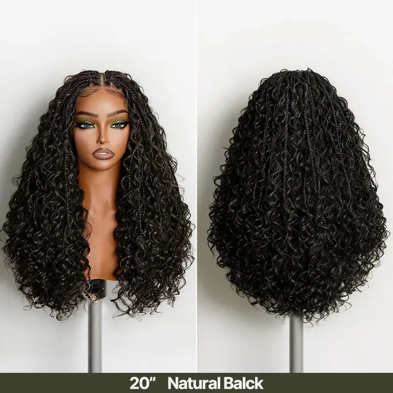 13x6 HD Lace Wig Glueless Wear & Go 12” Boho Braids Water Wave Pre-Cut Lace Wig – Premium Fiber, Beginner Friendly