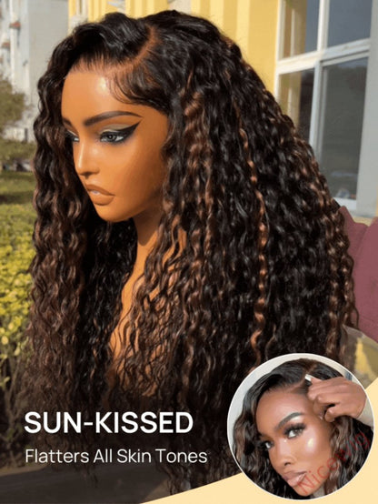 Glueless Black Mixed Brown Brazilian Curly Wig