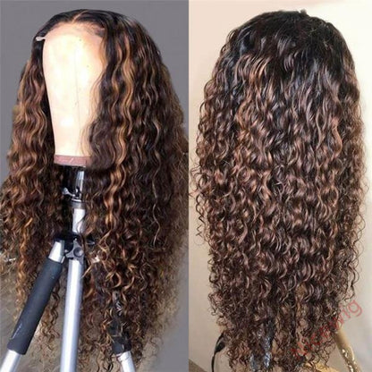 Glueless Black Mixed Brown Brazilian Curly Wig