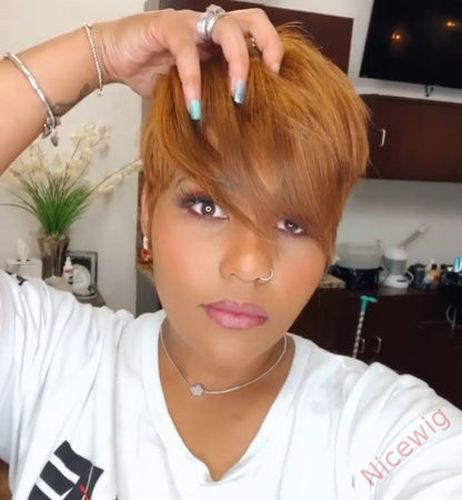 Glueless Light Brown Short Pixie Cut Wig Bob Straight Hair
