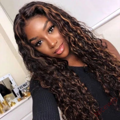 Glueless Black Mixed Brown Brazilian Curly Wig