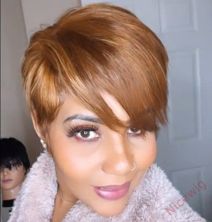 Glueless Light Brown Short Pixie Cut Wig Bob Straight Hair