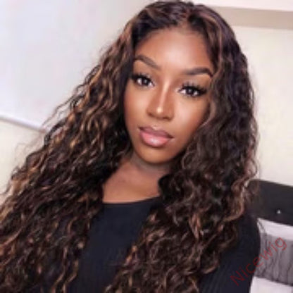 Glueless Black Mixed Brown Brazilian Curly Wig