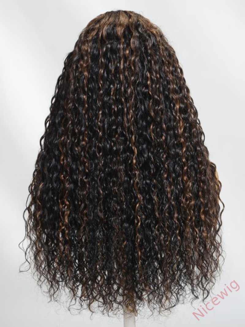 Glueless Black Mixed Brown Brazilian Curly Wig