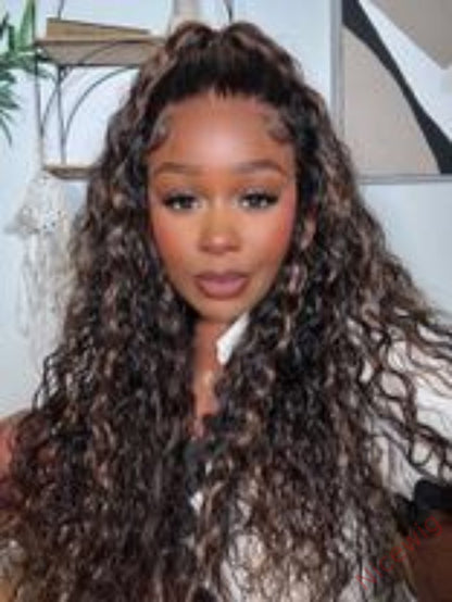 Glueless Black Mixed Brown Brazilian Curly Wig