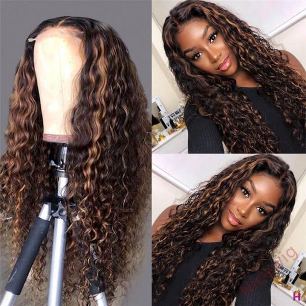 Glueless Black Mixed Brown Brazilian Curly Wig
