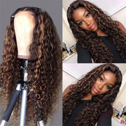 Glueless Black Mixed Brown Brazilian Curly Wig
