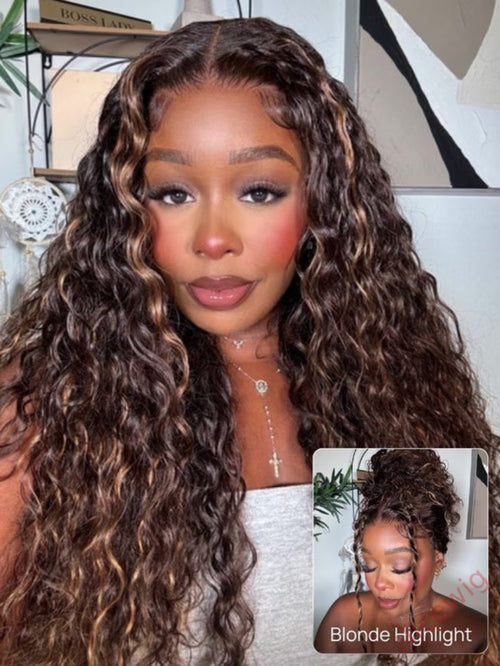 Glueless Black Mixed Brown Brazilian Curly Wig