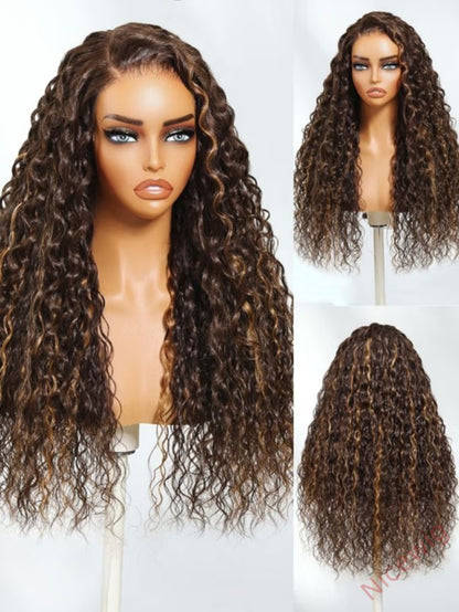 Glueless Black Mixed Brown Brazilian Curly Wig