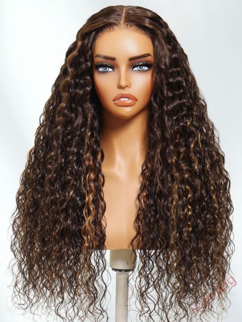 Glueless Black Mixed Brown Brazilian Curly Wig
